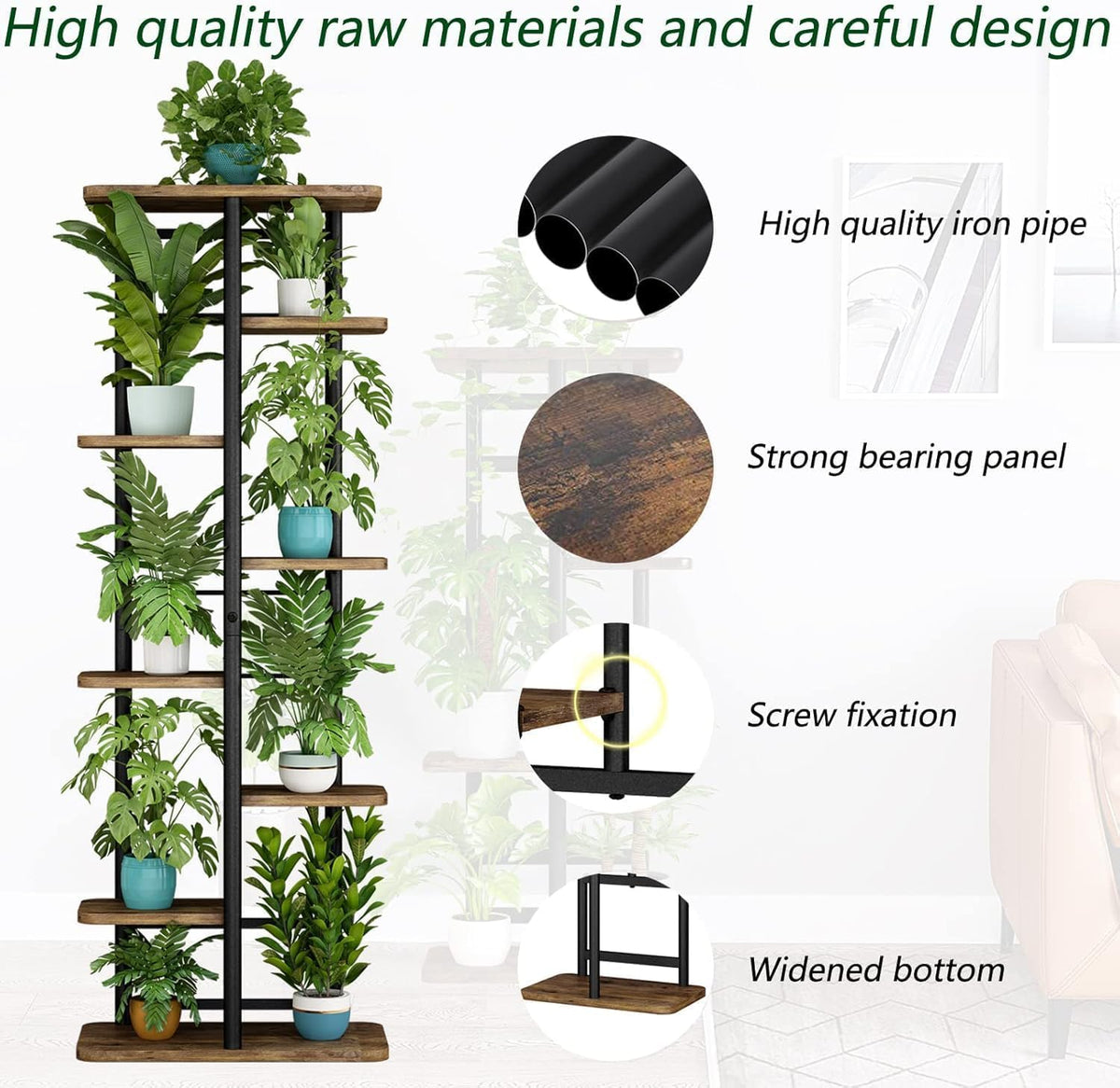 LINZINAR Plant Stand Indoor 8 Tier Metal Corner Tall Flower Shelf | Plant Rack for Multiple Plants, Tiered Flower Plant