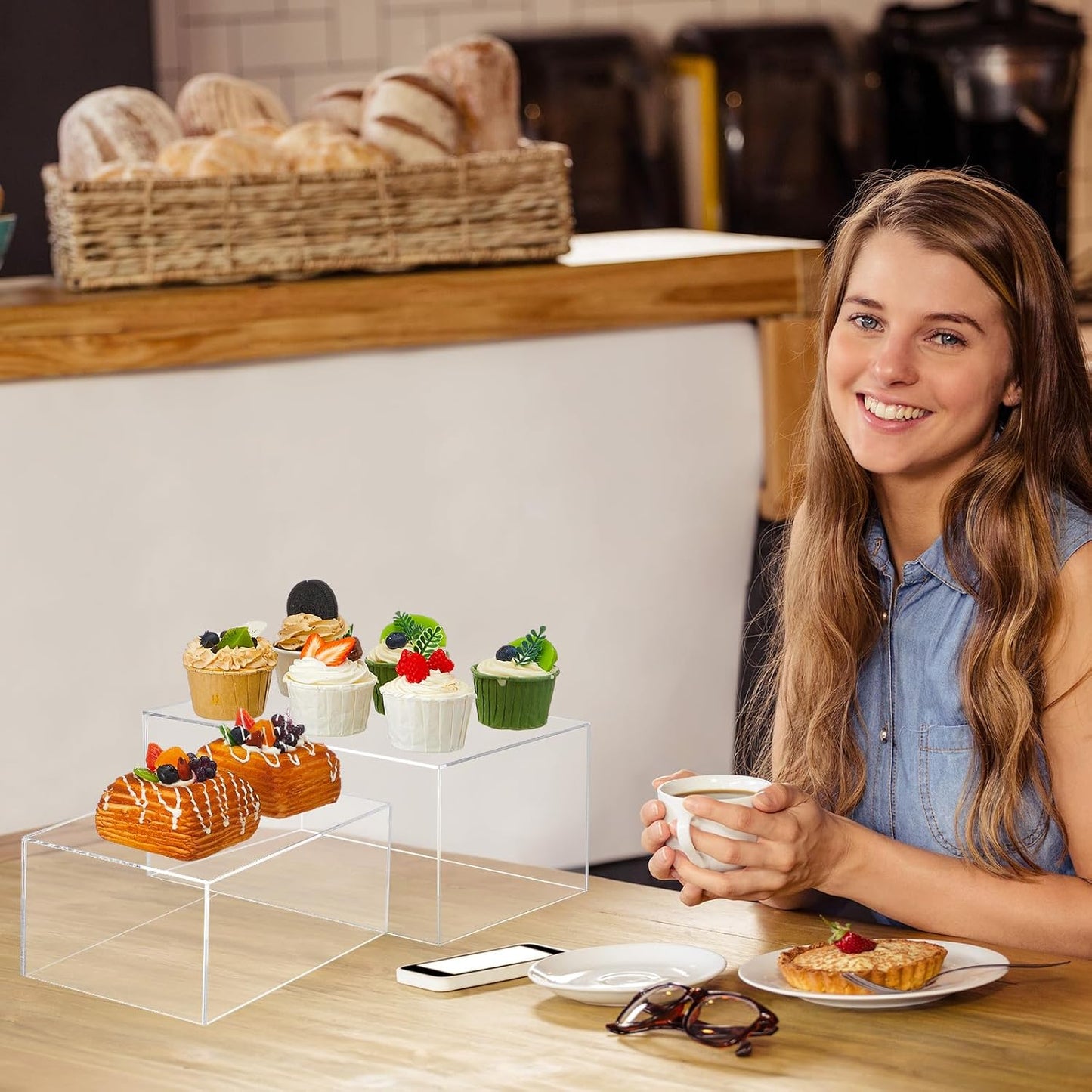 Acrylic Buffet Risers Stands for Food Display Cubes Box / Clear / 7 To 12 Inch / Rectangle / 12 Inch