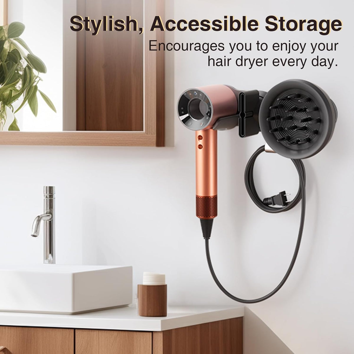 Magnetic Hair Dryer Holder Wall Mount, Gray | Blow Dryer Wall Mount Holder, Hang on Wall Organizer, For Hair Dryer with