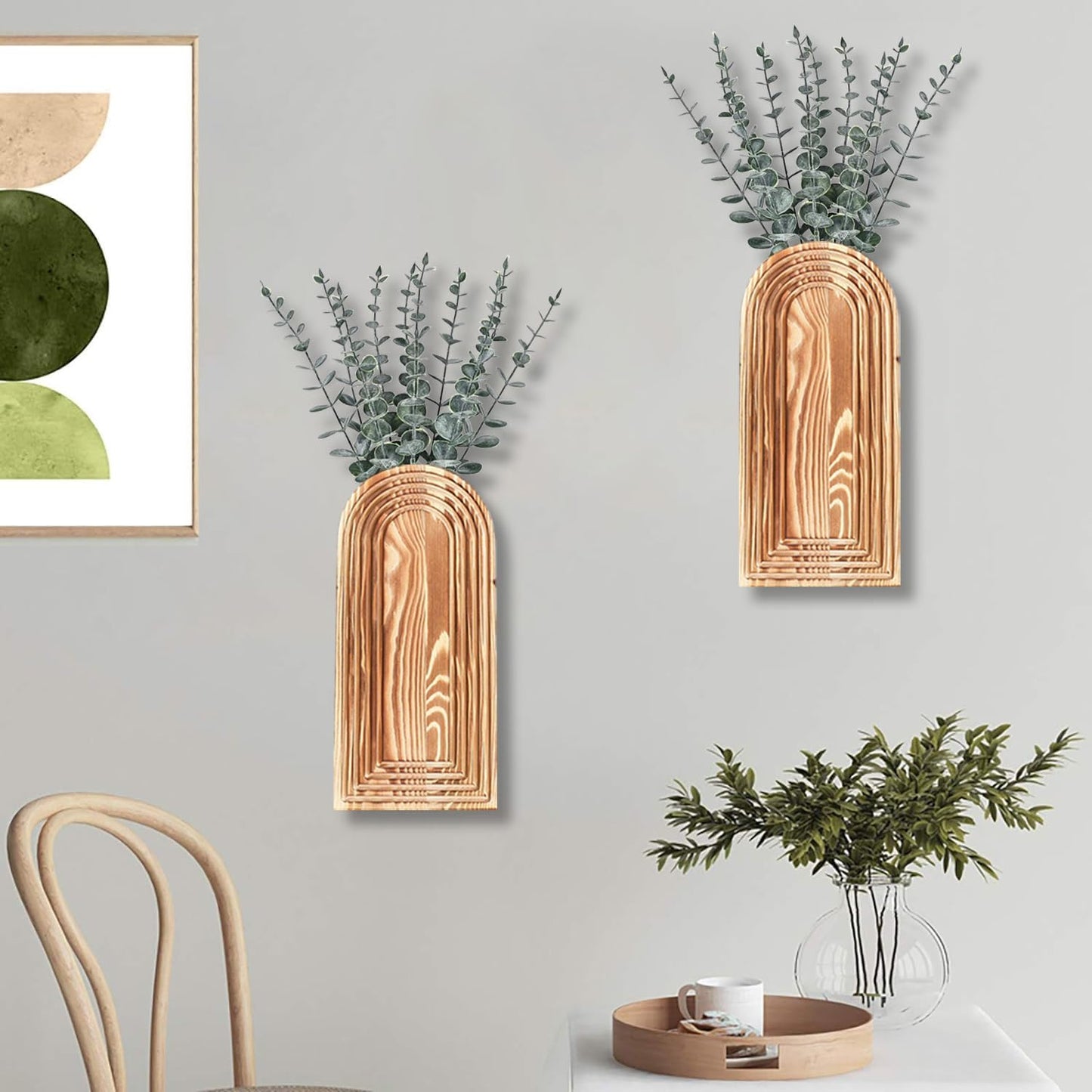 Wooden Wall Vase Set / Brown / Set of 2