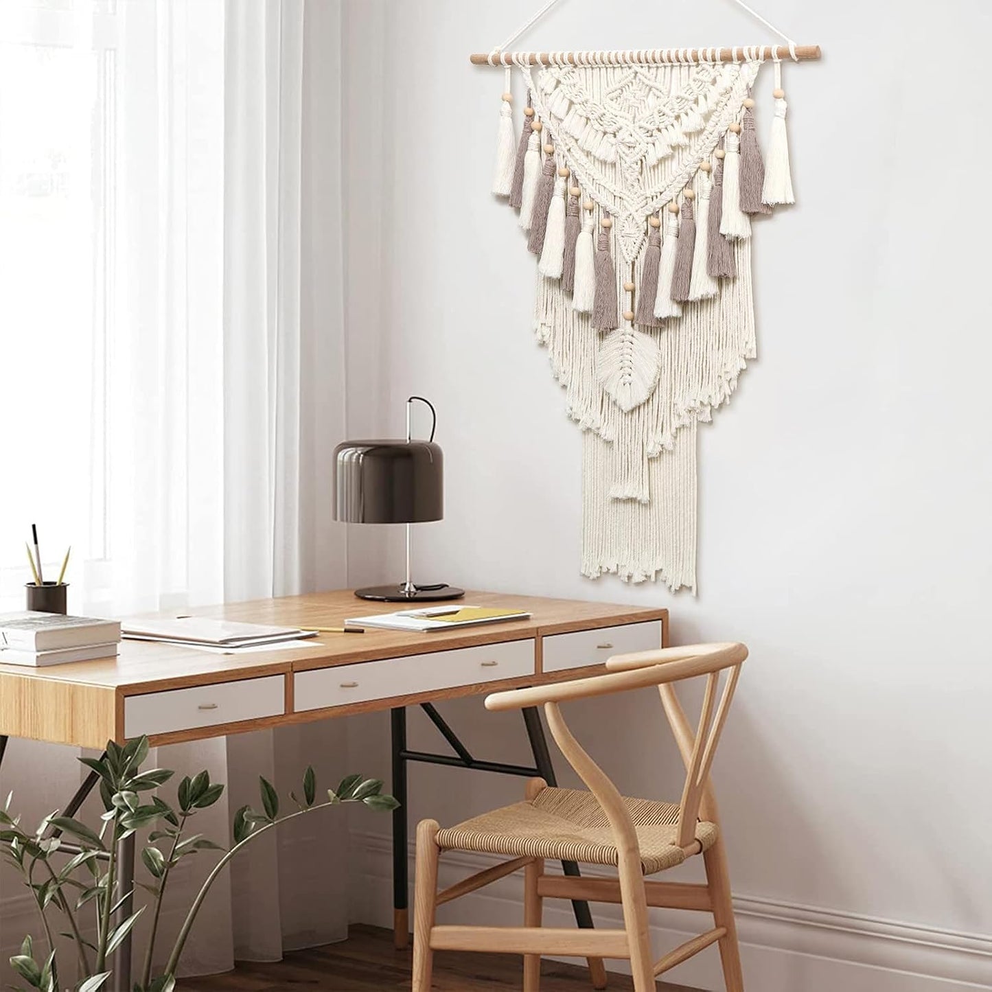 Macrame Wall Hanging Large Boho Woven Wall Tapestry Handmade & Dusty Rose Bohemian Tapestry / Beige