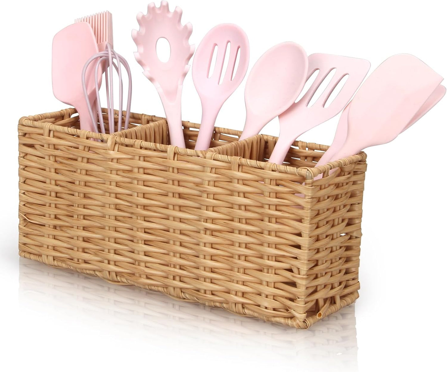 Wicker Flatware Silverware Caddy Cutlery Holder Kitchen Silverware / 9.5"lx4"hx3.3"w / Natural