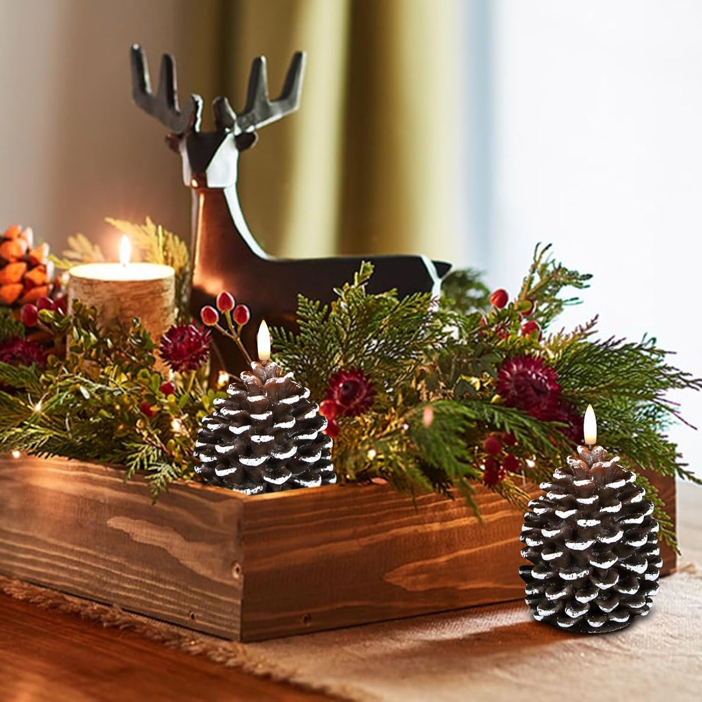 Wondise Pine Cone Flameless Candles with 6H Timer | Battery Operated Real Wax Brown Flickering 3D Wick Candles for
