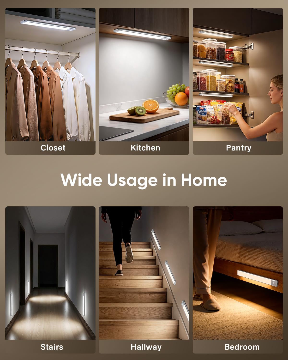 MCGOR 14.7inch Under Cabinet Lighting, Wireless Motion Sensor Light,3 Pack | 3 Color Temps, Rechargeable, 2200mAh