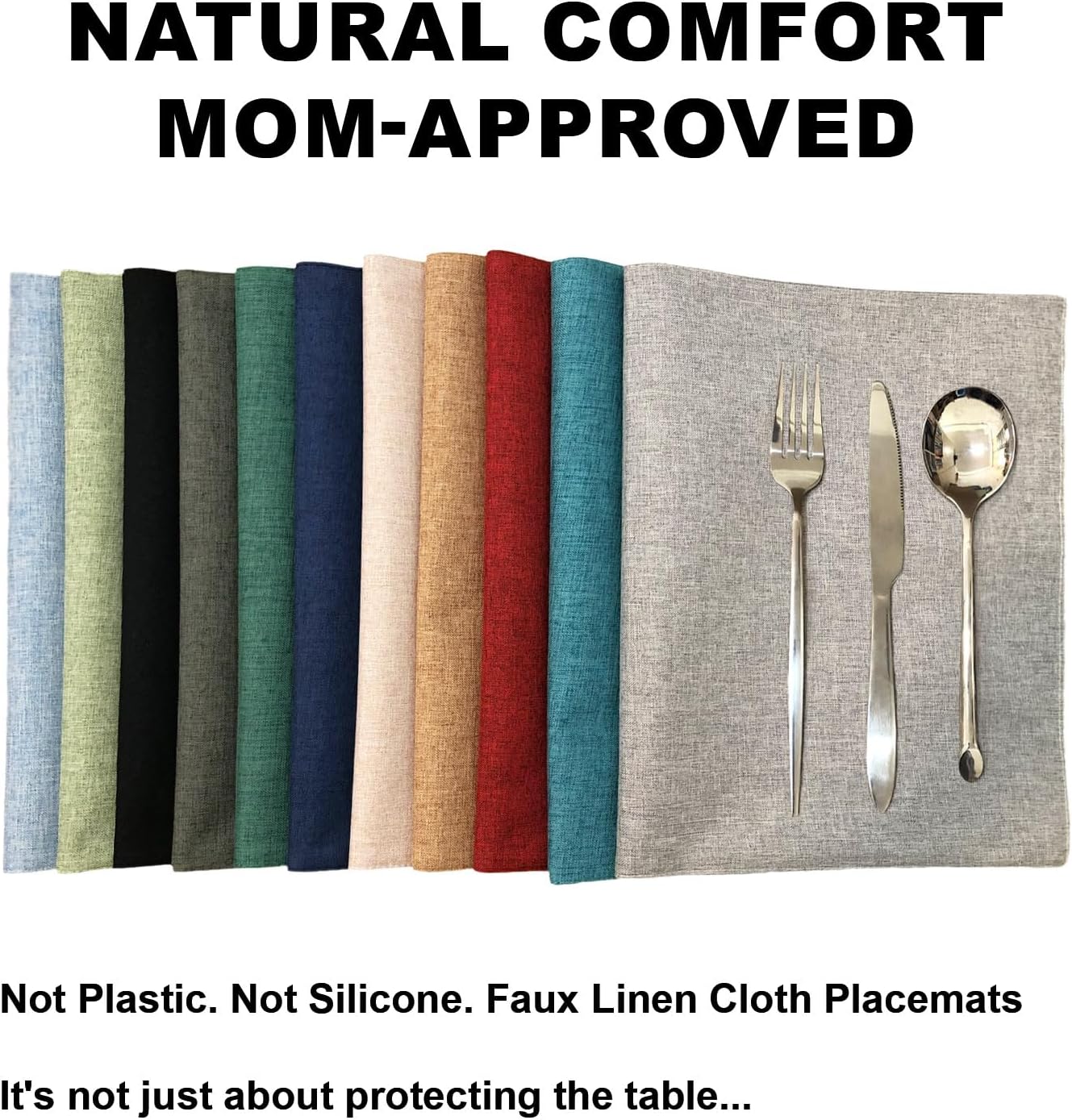 Cloth Placemats Set of 6, Cotton Linen Blend Place Mats, Red | Machine Washable, Double Layered, Heat Resistant, Fabric