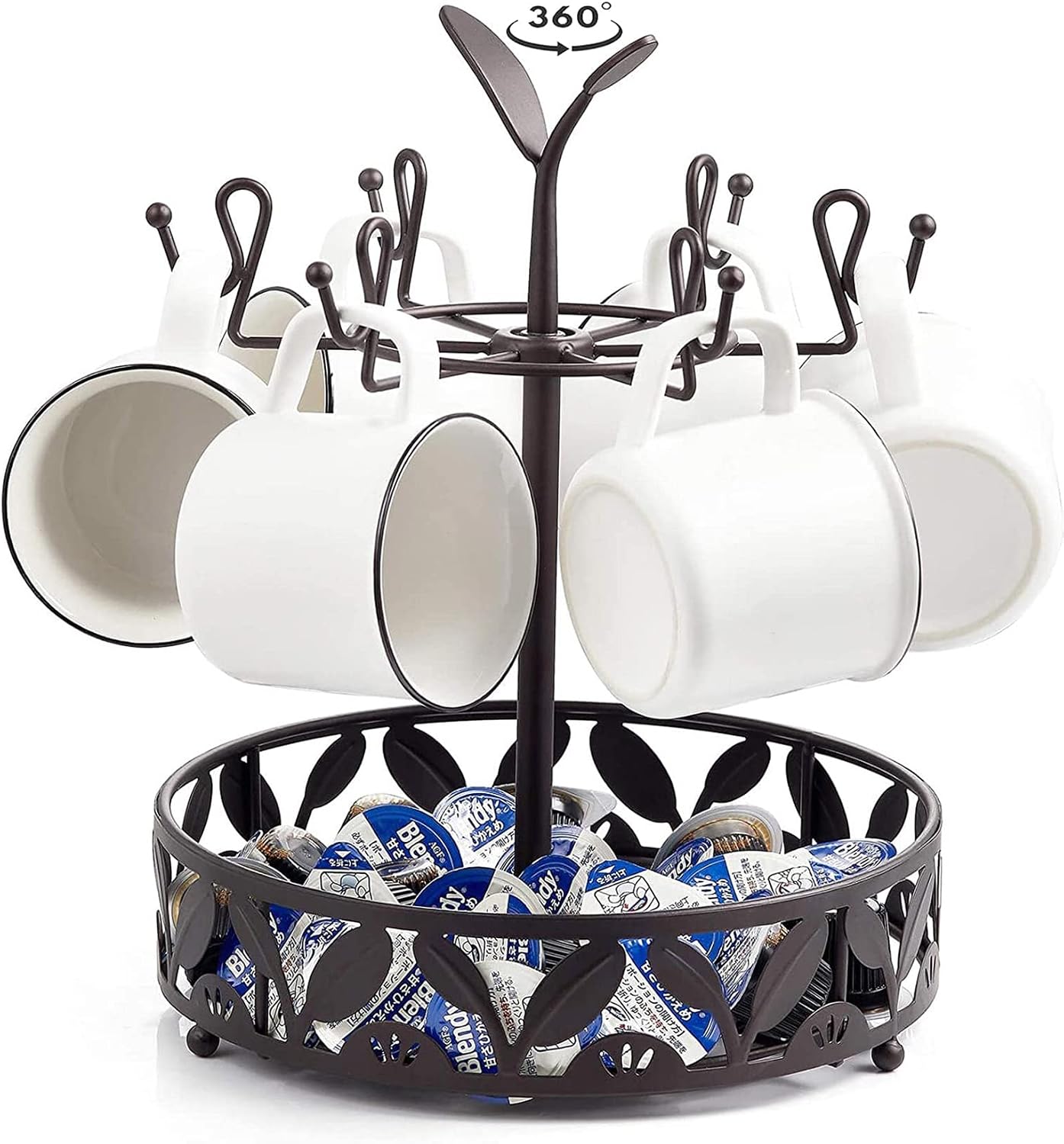 ALLCENER Mug Tree Countertop, Rotatable Mug Holder Stand with 6 Hooks for Coffee Bar Counter Cabinets and Kitchen