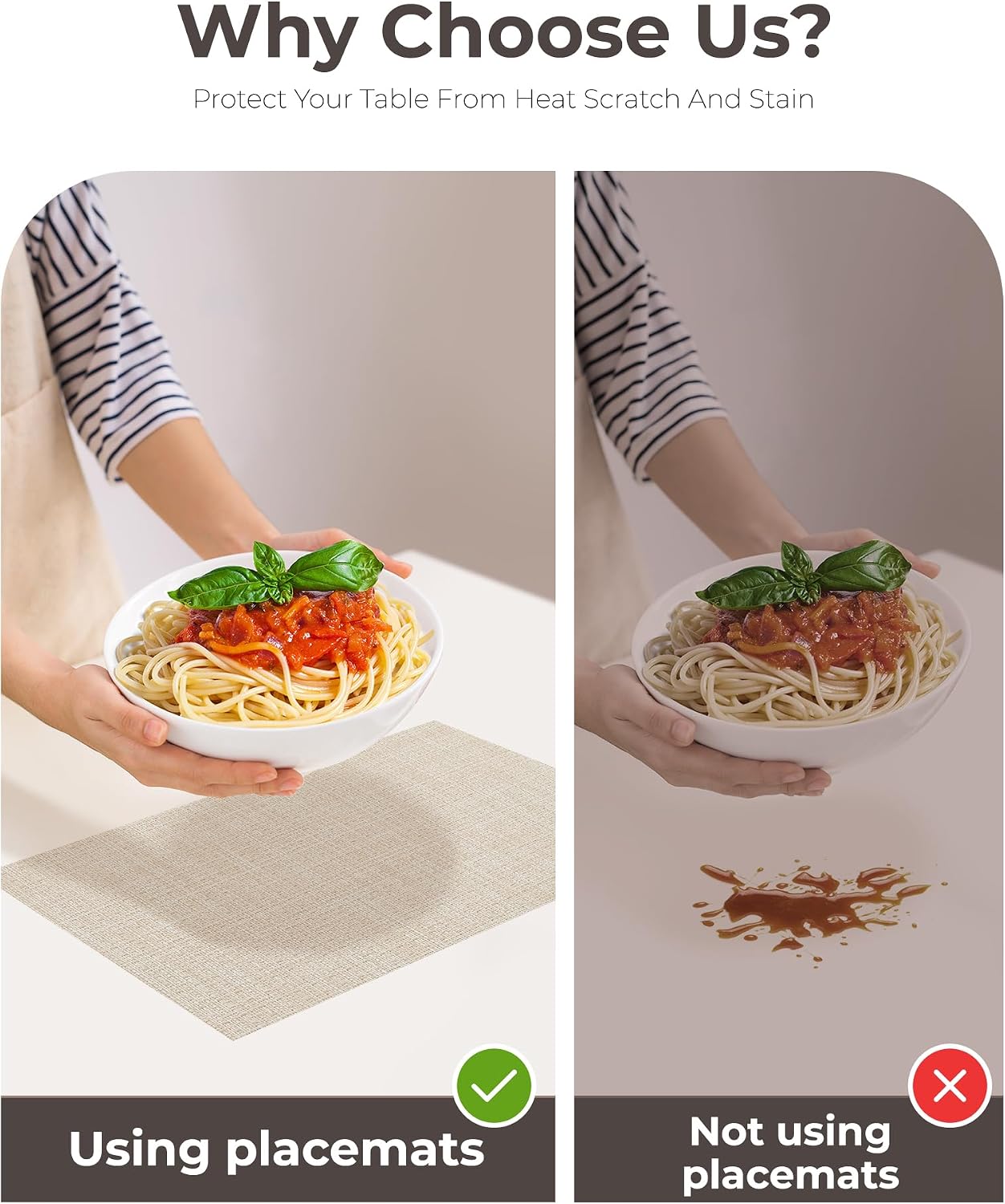 Leetaltree Beige Placemats Set of 8 - Heat Resistant Non-Slip Place mats for Dining Table, Washable Durable PVC Vinyl