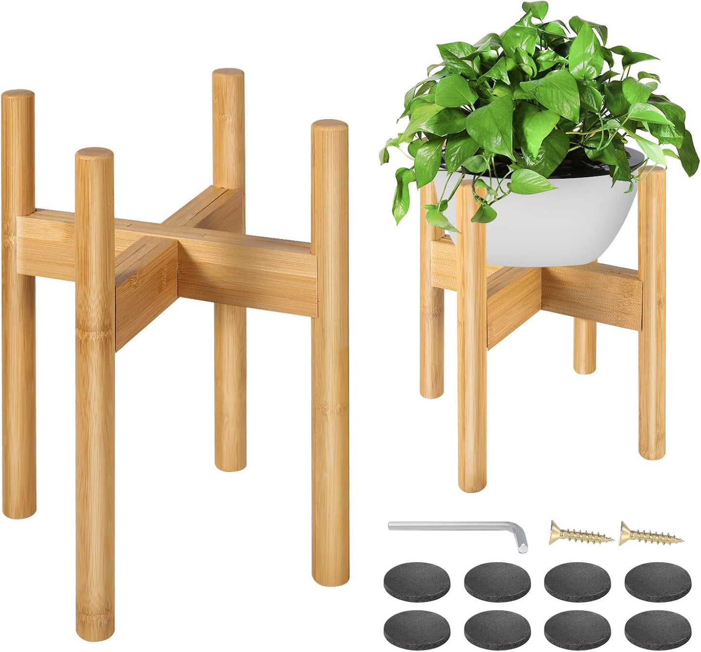 2 Pack Bamboo Plant Stands, Adjustable Plant Stand Indoor | Mid Century Modern Plant Stand, Plant Holder for Living