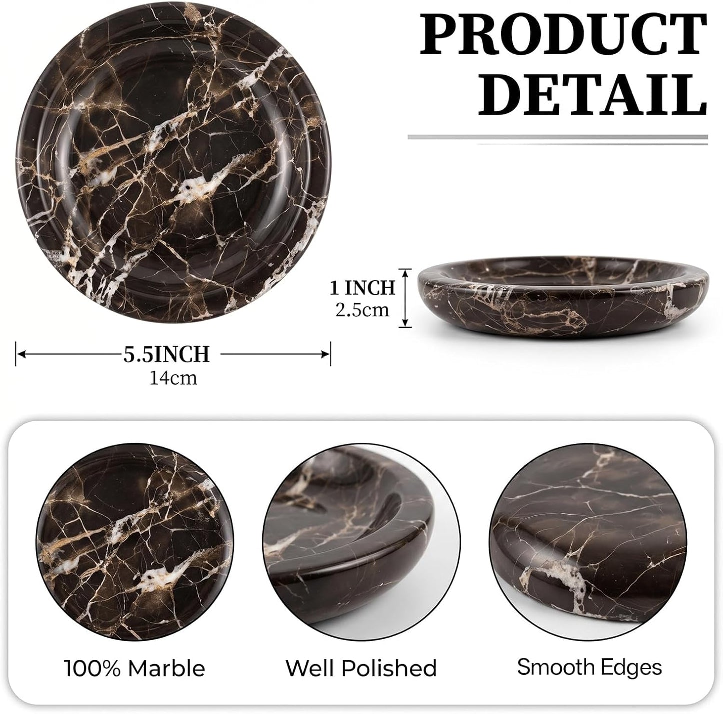 Marble Tray / Dark Brown Round Marble Vanity Tray / Emperador Dark / Natural