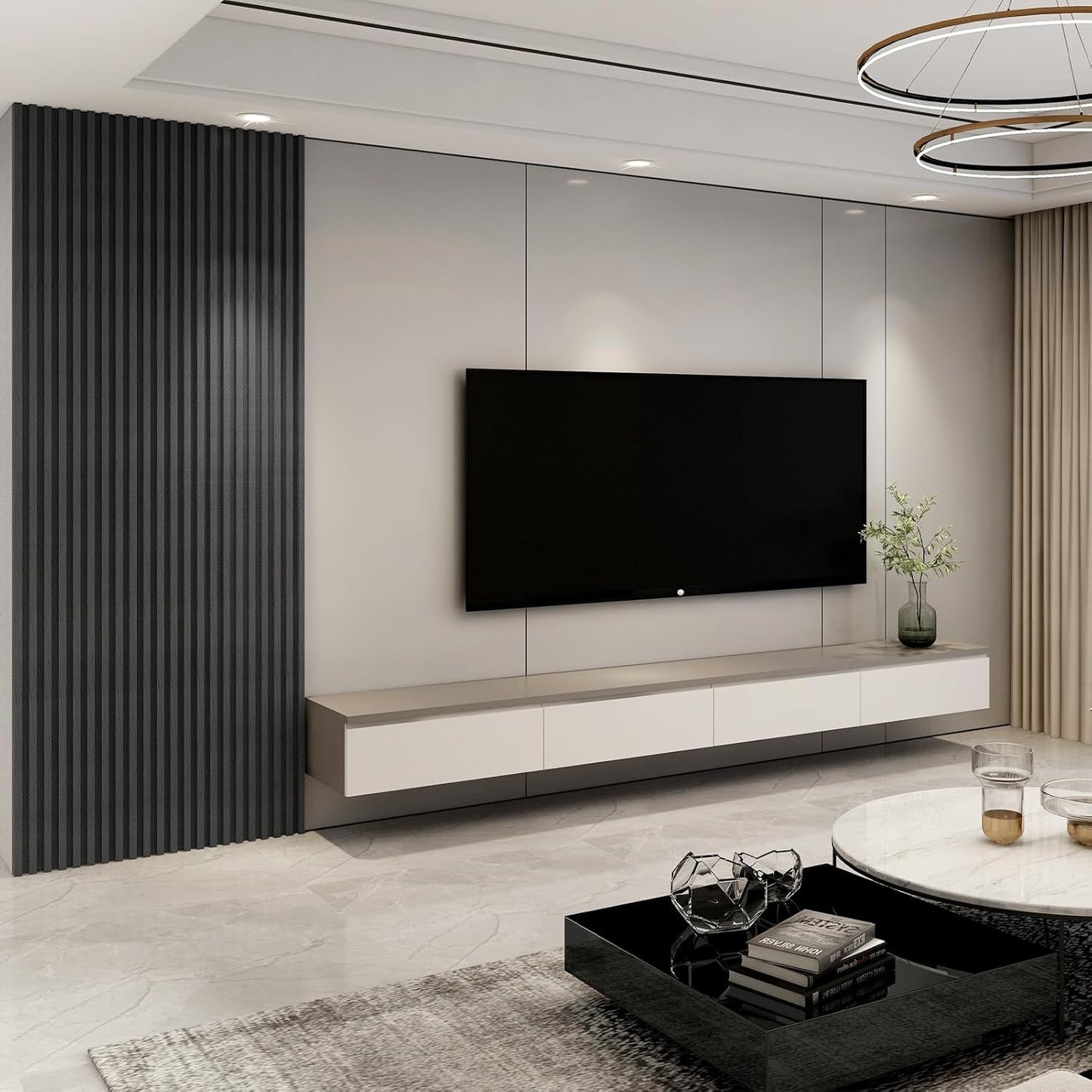 in. WPC Acoustic Slat Wall Panel for Modern Interior Decor / 96*6 / Matte Black / 96 x 6 / Set of 8