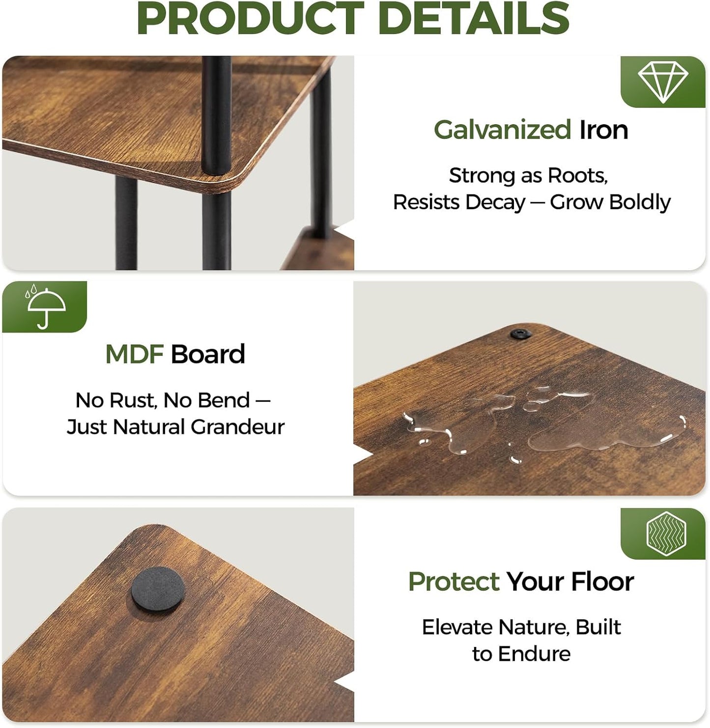 Bamworld Plant Stand 4 Tier Corner Metal Shelf Brown | Tiered shelf displays multiple plants in living rooms, bedrooms