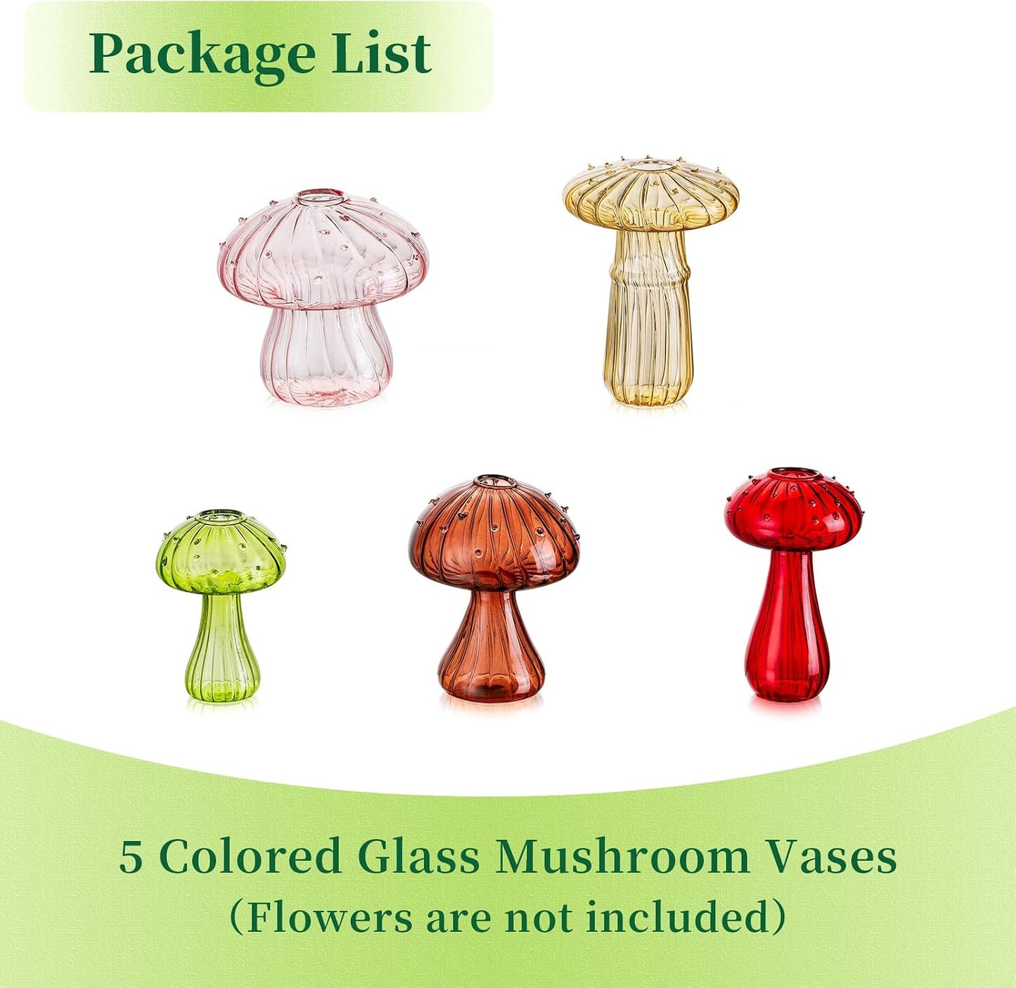 Glass Mushroom Vase for Flowers / Colored / Set of 5