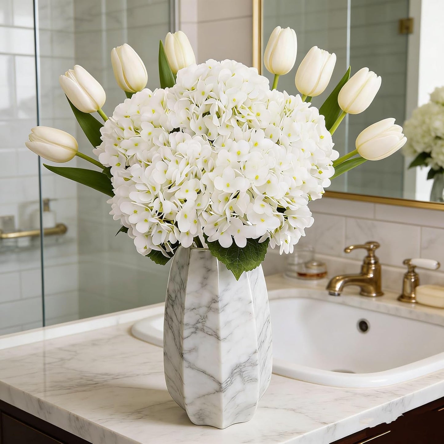 Kimura‘s Cabin Hydrangea Artificial Flowers Real Touch Latex Fake Hydrangeas / White / Set of 5