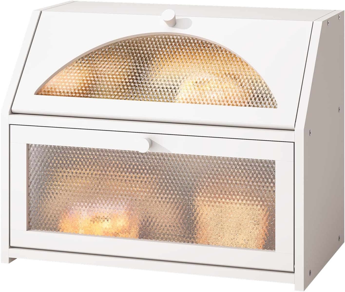 White Bread Box, Bamboo Wood Bread Box for Kitchen Counter, Double-layer Bread Storage Bin, Acrylic glass with Diamond