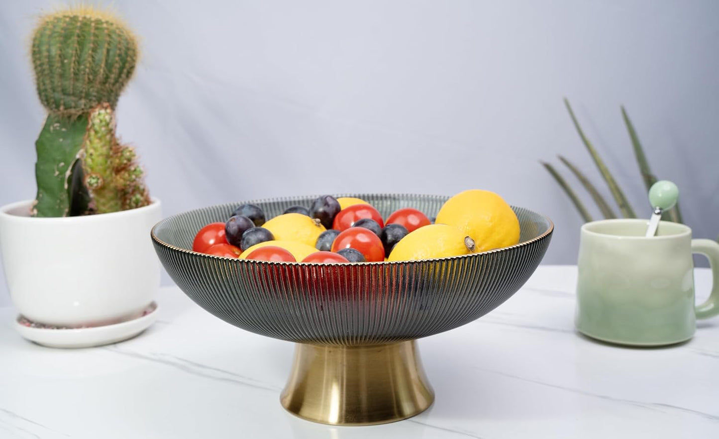 Round Glass Decorative Bowl / Gray / 9.8 Inch