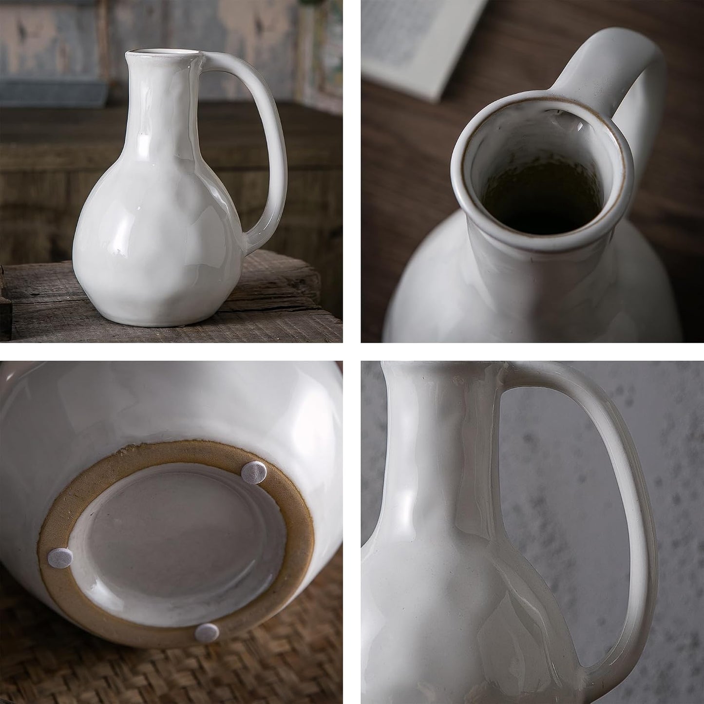 White Ceramic Vase / Big Handle - White