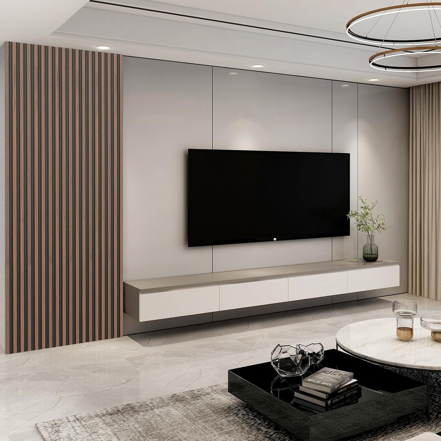 WPC Wood Slat Wall Panel for Interior Décor / 96 x 6 / Walnut / Set of 8