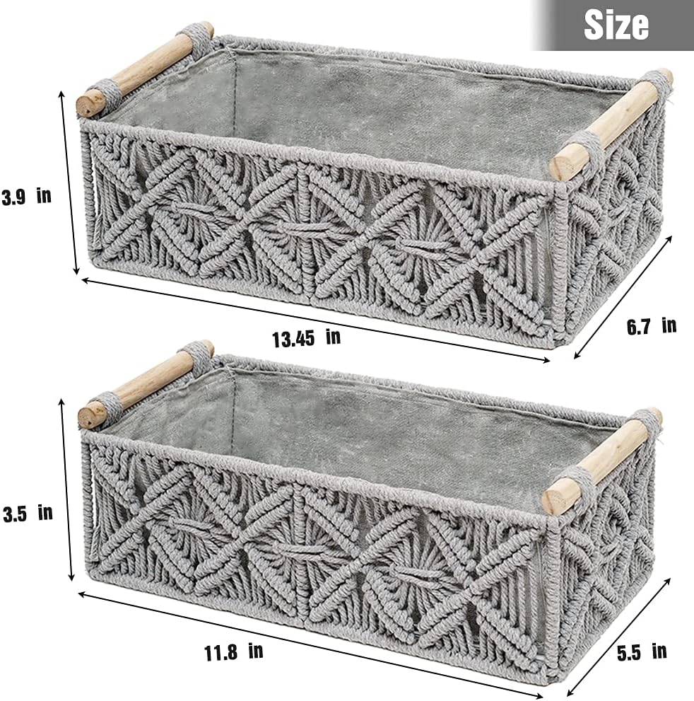 Macrame Storage Basket Boho Decor Baskets for Organizing Woven Decorative for Countertop / Grey