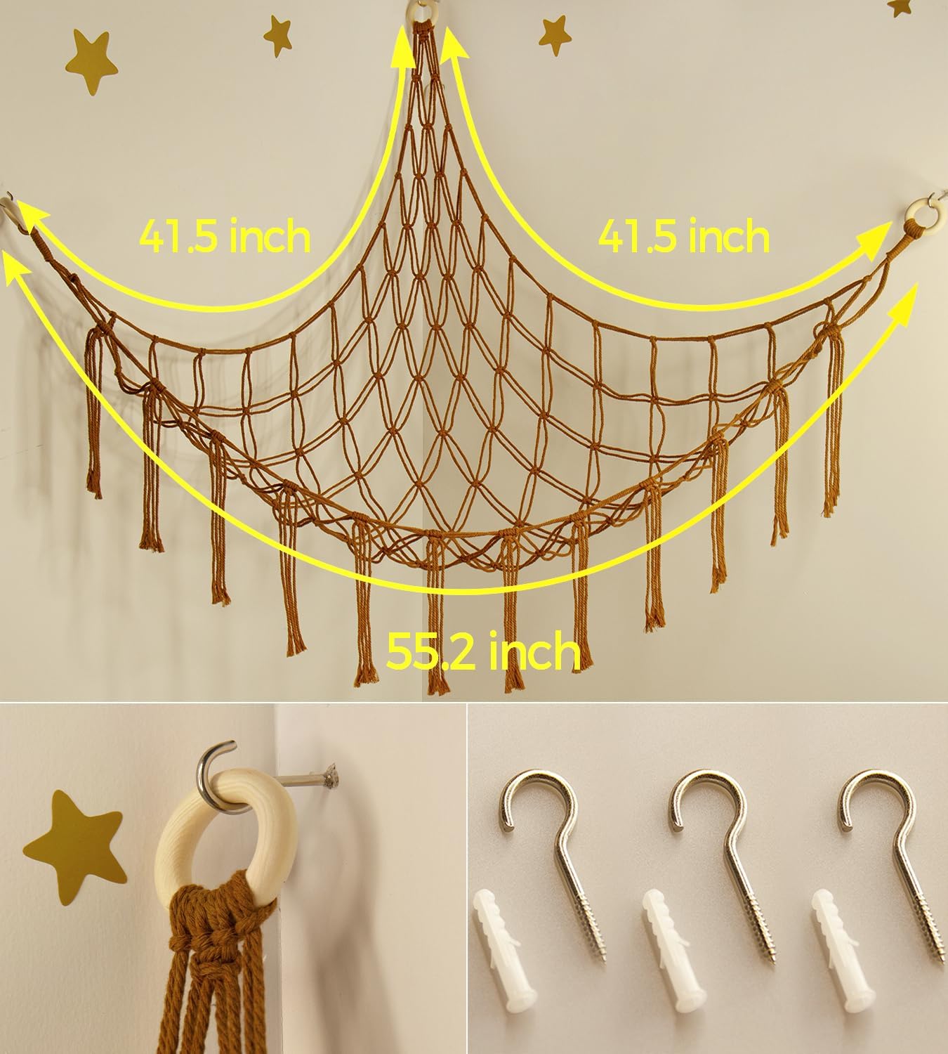 Stuffed Animal Hammock-Large Stuffed Animal Net For Toys Corner-Hanging Stuff / Standard / Caramel