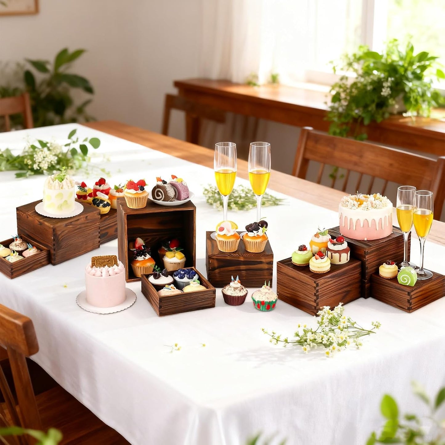 Wood Cake Cupcake Stand Buffet Risers / Brown / Set of 3