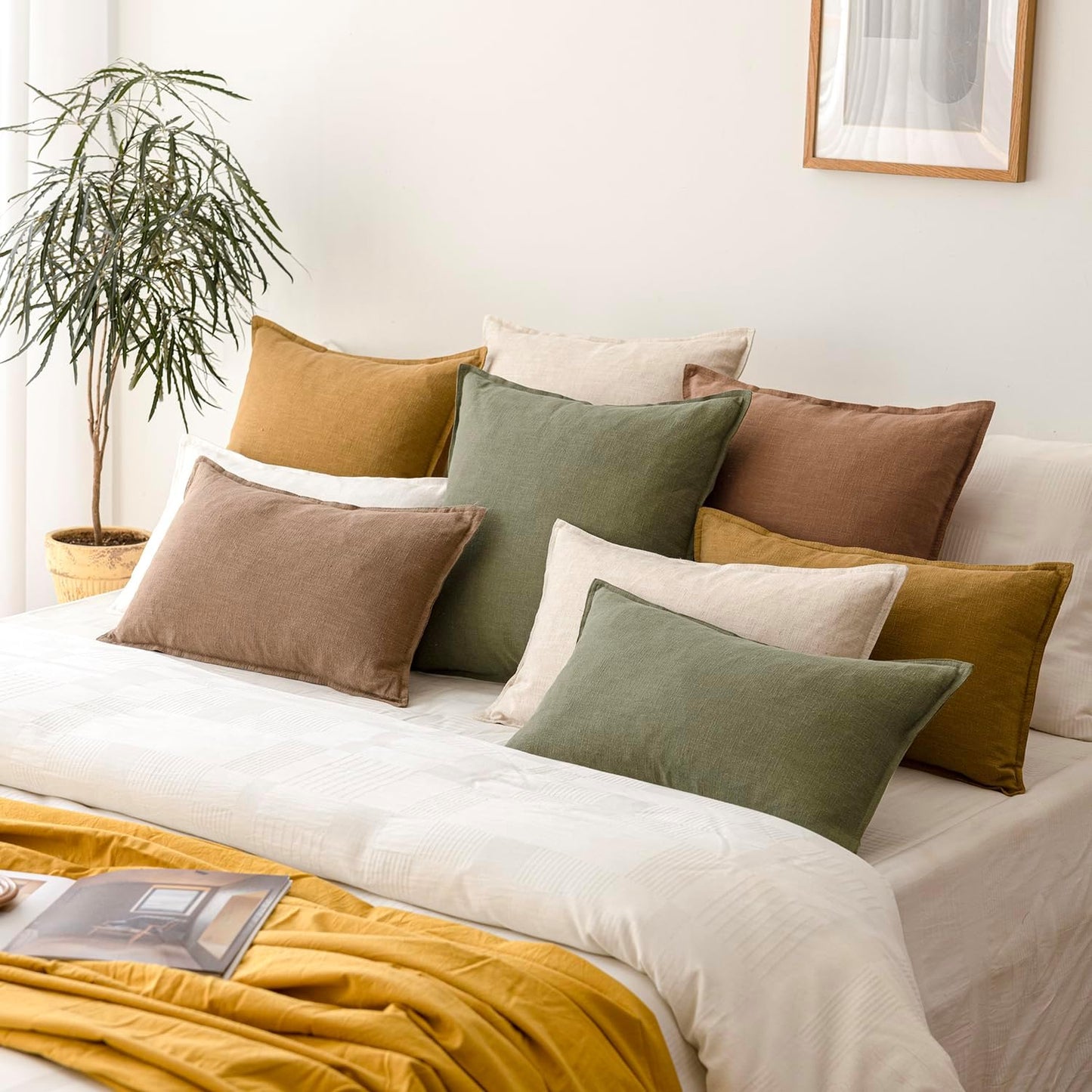 Decorative Linen Soild Throw Pillow Covers Soft Accent Cushion Case / 18 x 18 / Brick / Set of 2