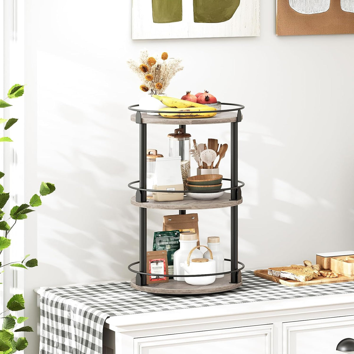 3-Tier Lazy Susan Organizer, Rotating Spice Rack, Spinning Organizer, Industrial Turntable Spice Rack Organizer for