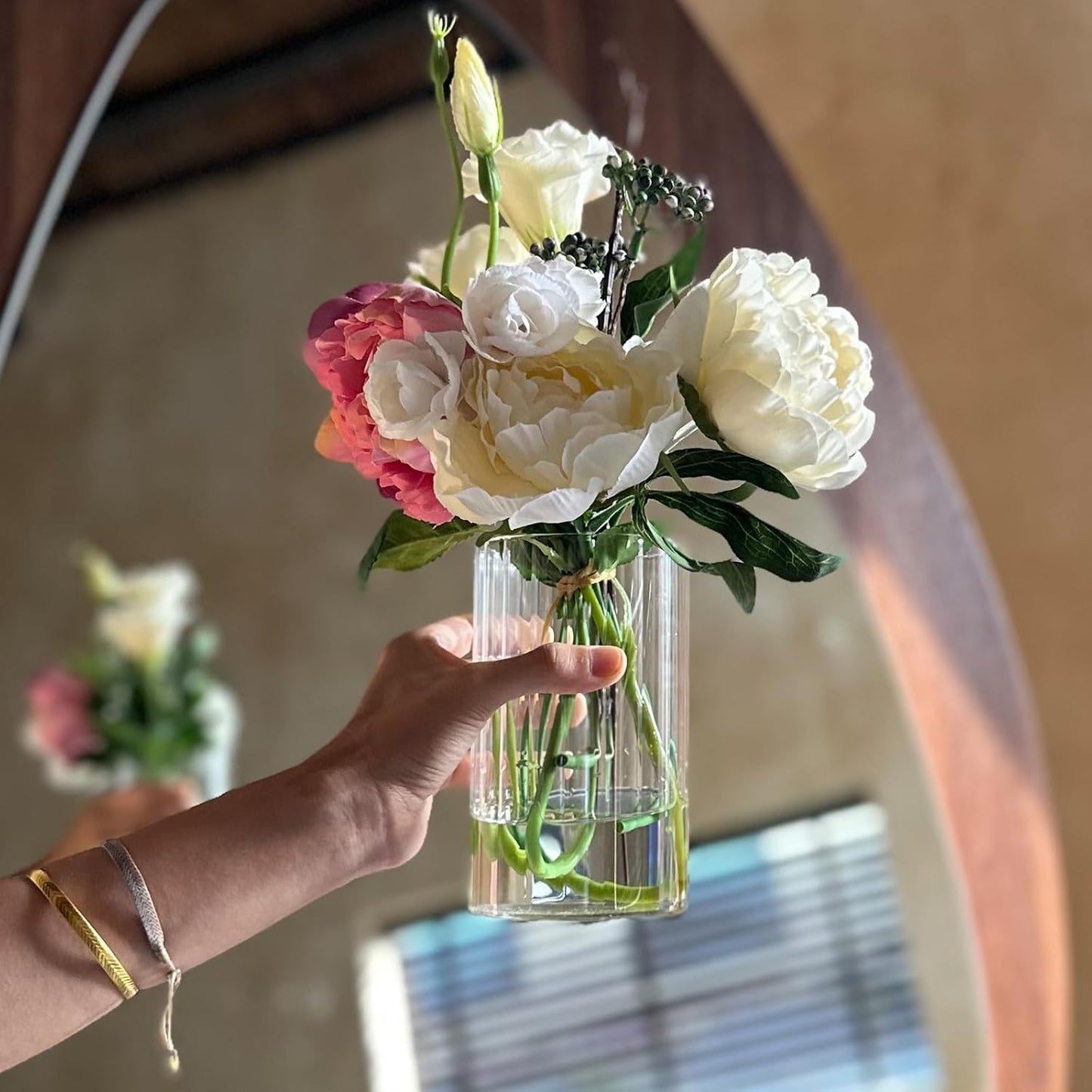 Glass Cylinder vases for Centerpieces / Ribbed / Clear / 6 Inch / Set of 12