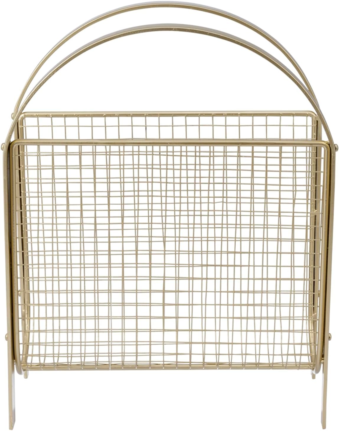 MyGift Mid Century Brass Tone Metal Mesh Magazine Rack Storage Basket | Freestanding Tabletop Organizer, Keeps Reading