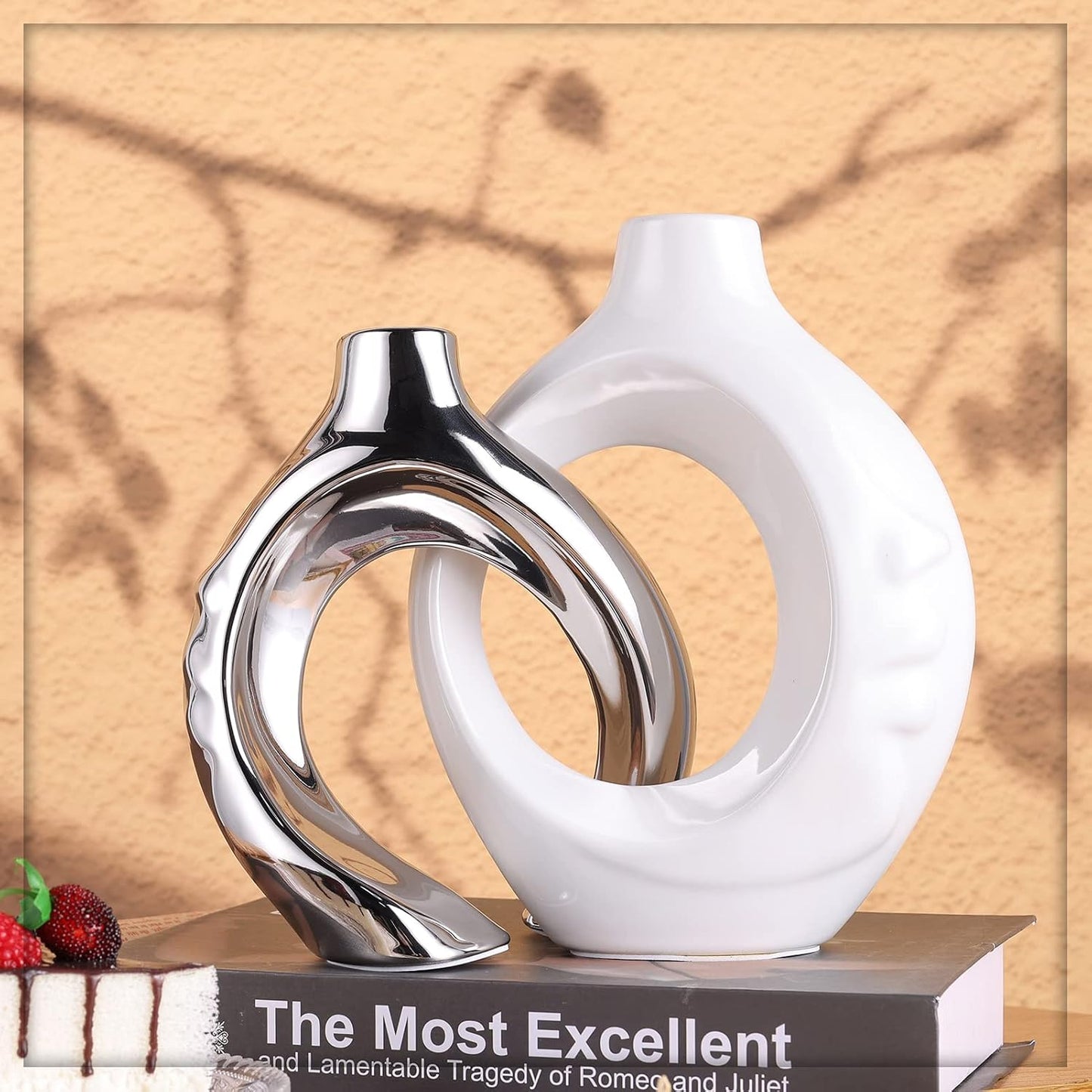 White Ceramic Vase / White Silver / Set of 2