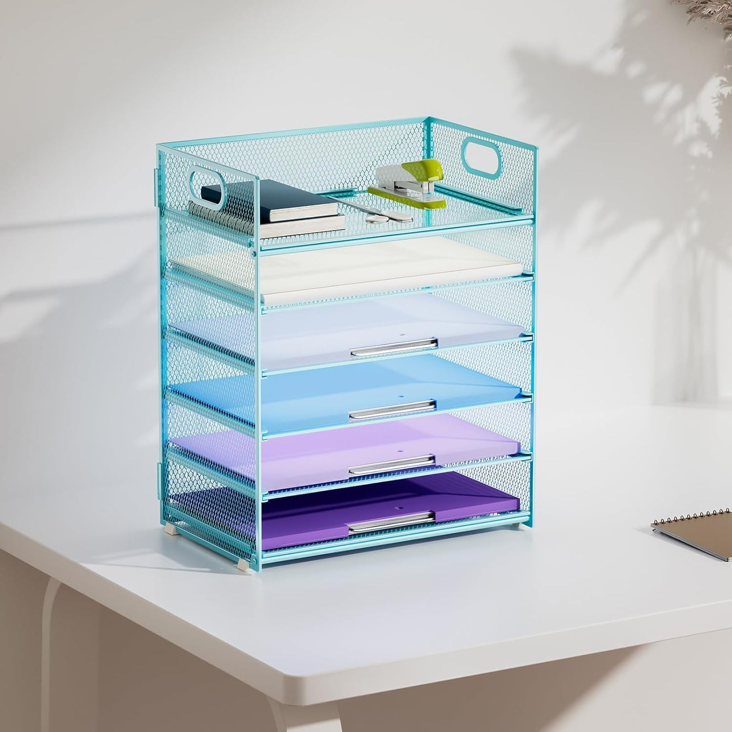 Marbrasse 6 Tier Paper Organizer Letter Tray - Mesh Desk File Organizer with Handle, Paper Sorter for Letter/A4 Office