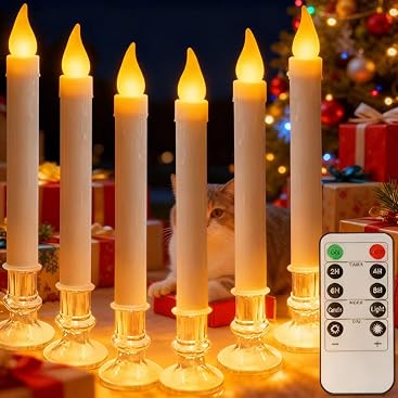 Christmas Window Candles, 9.3in Flameless Taper, Silvery, 6pcs