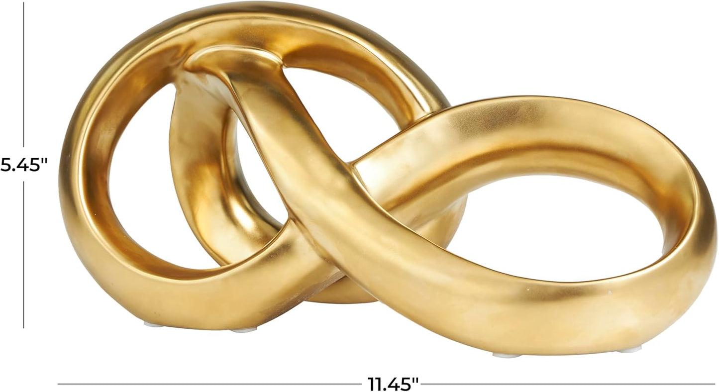 Ceramic Abstract Decorative Sculpture Infinity Loop Home Decor Statue / 11 x 5 x 5 / Gold