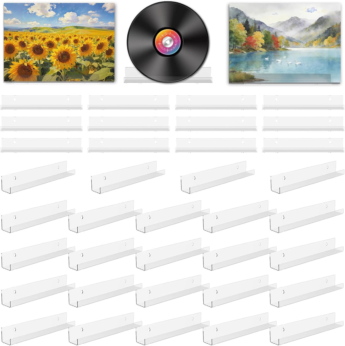 36pc 12inch Vinyl Record Wall Mount Acrylic Shelves Display Vinyl Holder Acrylic Records Wall Display Clear Floating