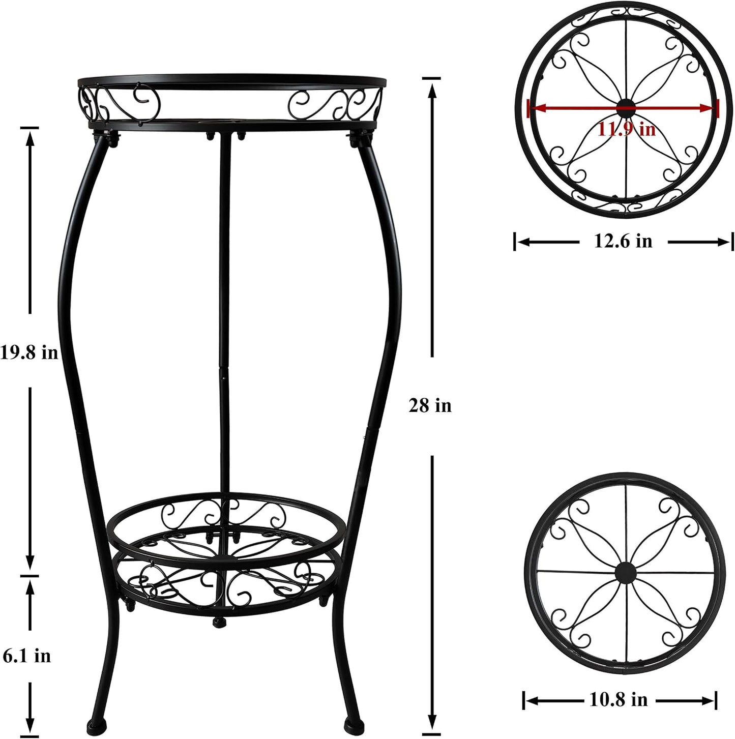 Metal Plant Stand 2 Tier Indoor Outdoor, 2 Pack Tall Flower Pot Shelf Rustproof Stable Heavy Duty Corner Stand, 28 inch
