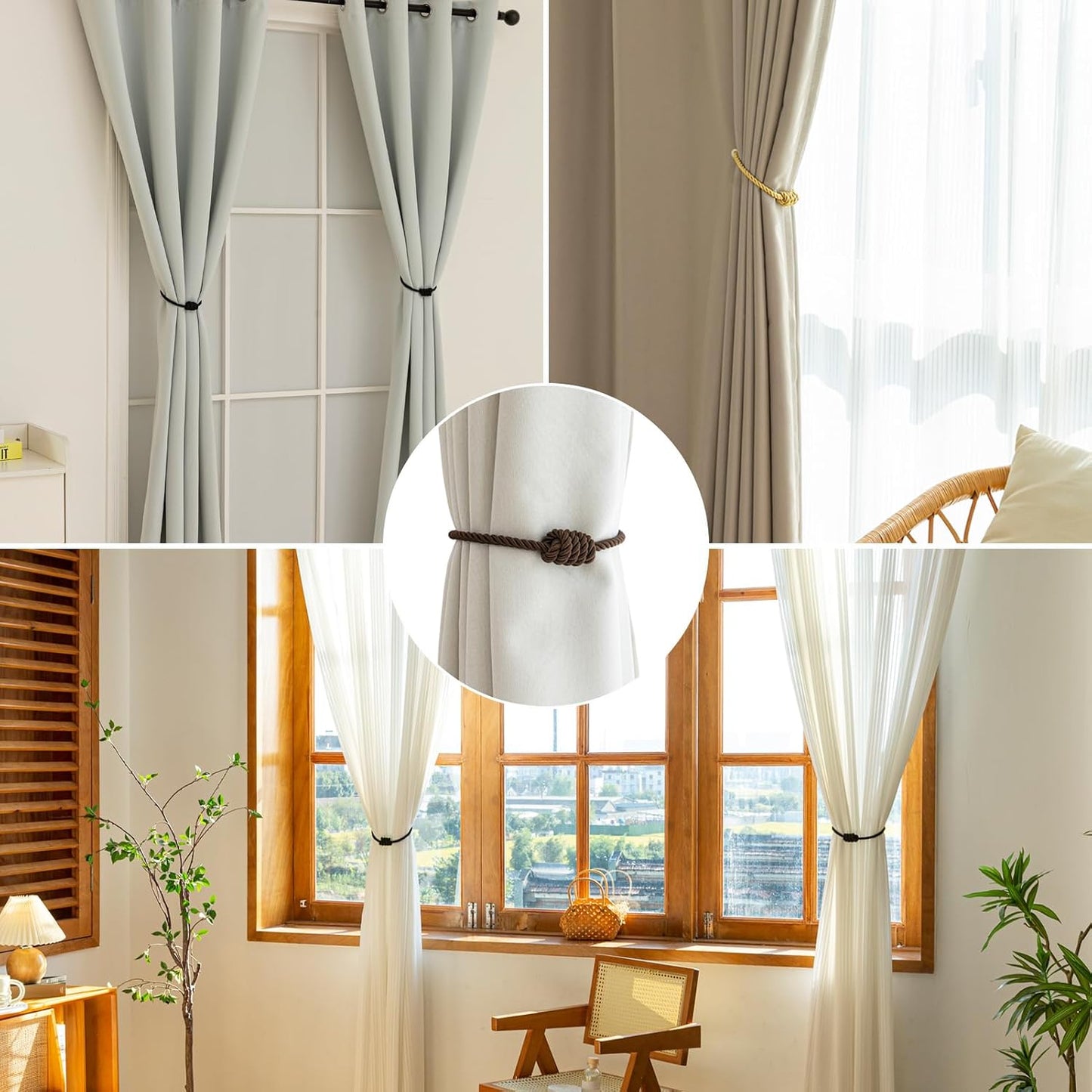 Curtain Tiebacks Magnetic Decorative Rope Tie Backs Holdbacks Contoeey | 8 Pack Coffee Modern Elegant Window Treatment