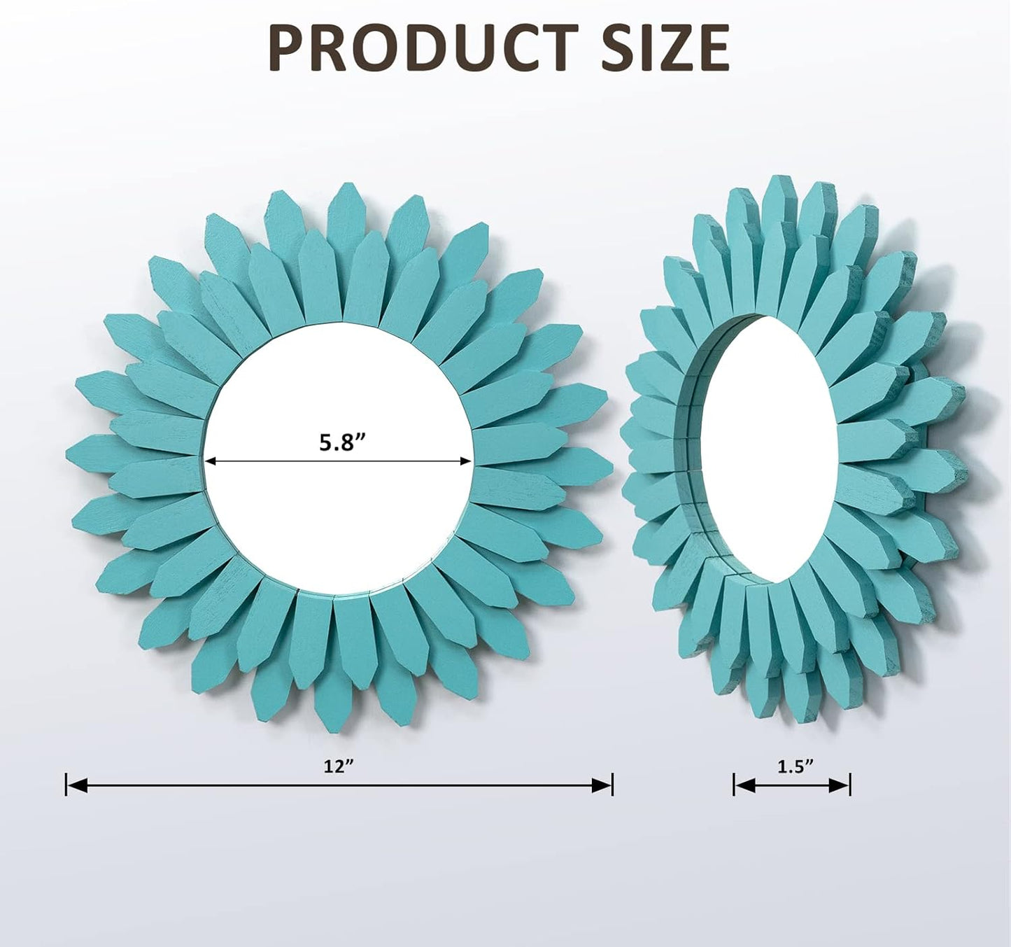 Beach Wall Decor Mirror Wood Coastal Wall Decor Sunburst Boho Home Decor Room Decor / Cyan / 12 Inch