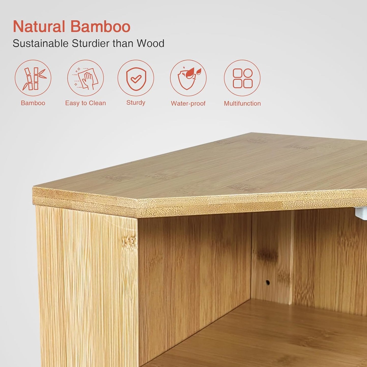Goozii Bamboo Corner Bread Box for Kitchen Counter, 2 Tier Bread Keeper Wooden Round, Farmhouse Bread Storage Bin for