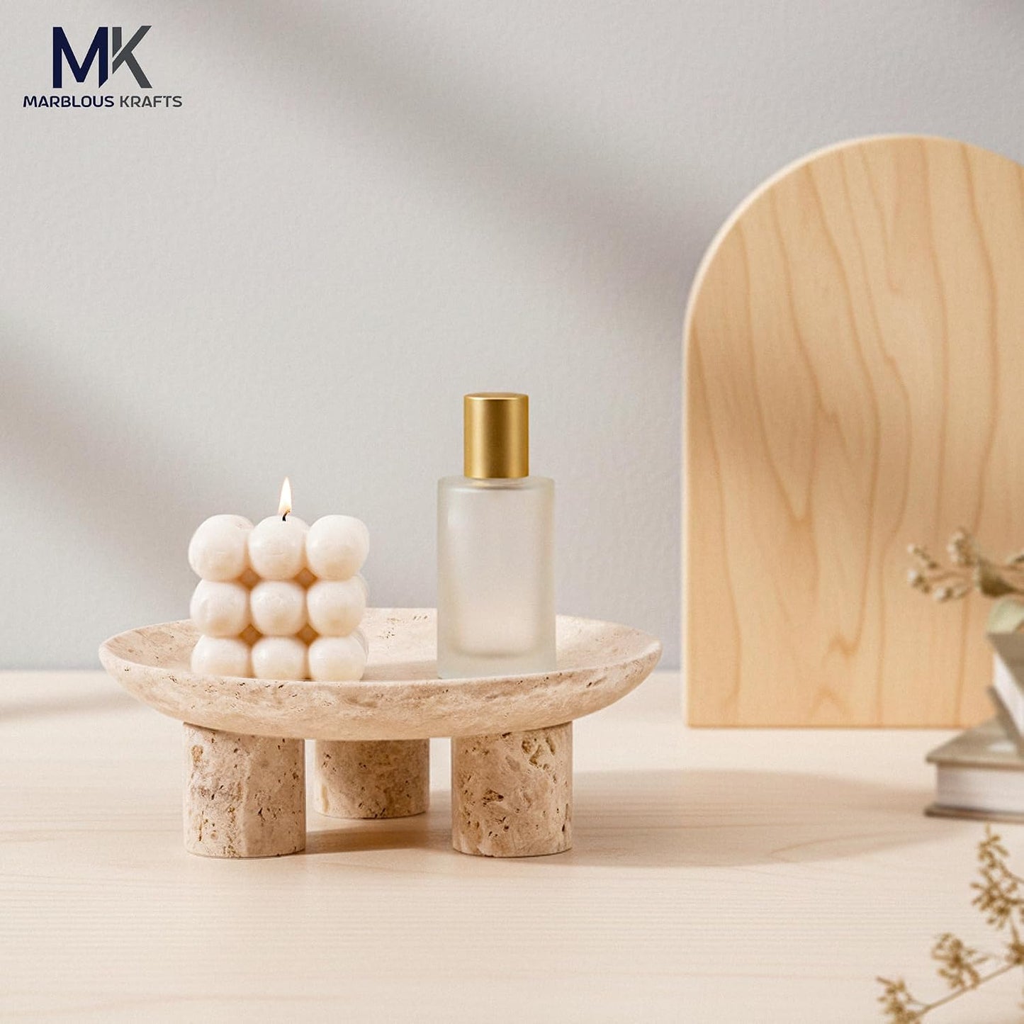 Candle Holder Display / Travertine / Natural / 8 Inch