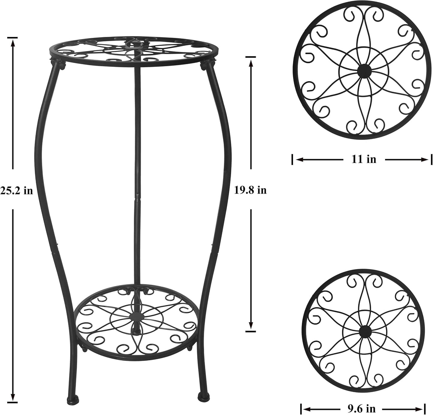 Metal Plant Stand 2 Tier Indoor Outdoor, Tall Flower Pot Shelf Rustproof Stable Corner Stand, 25.2 inch Multiple Plant