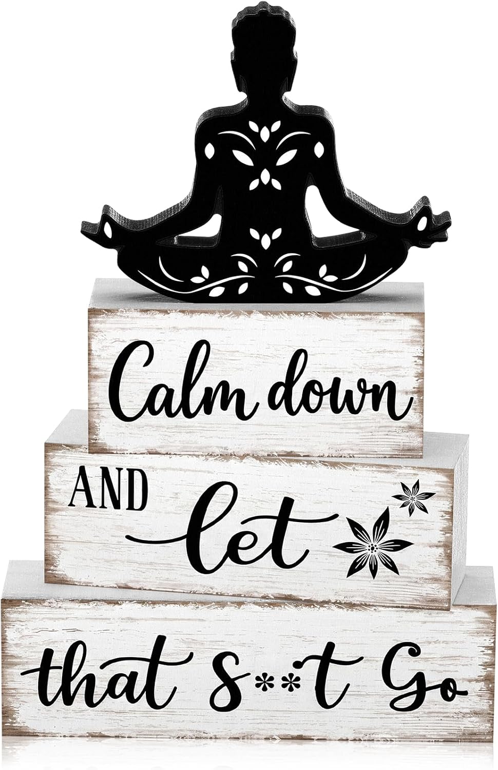Funny Bathroom Shelf Decor Calm Down and Wooden Block Sign Rustic Farmhouse / Let That Go / Set of 4