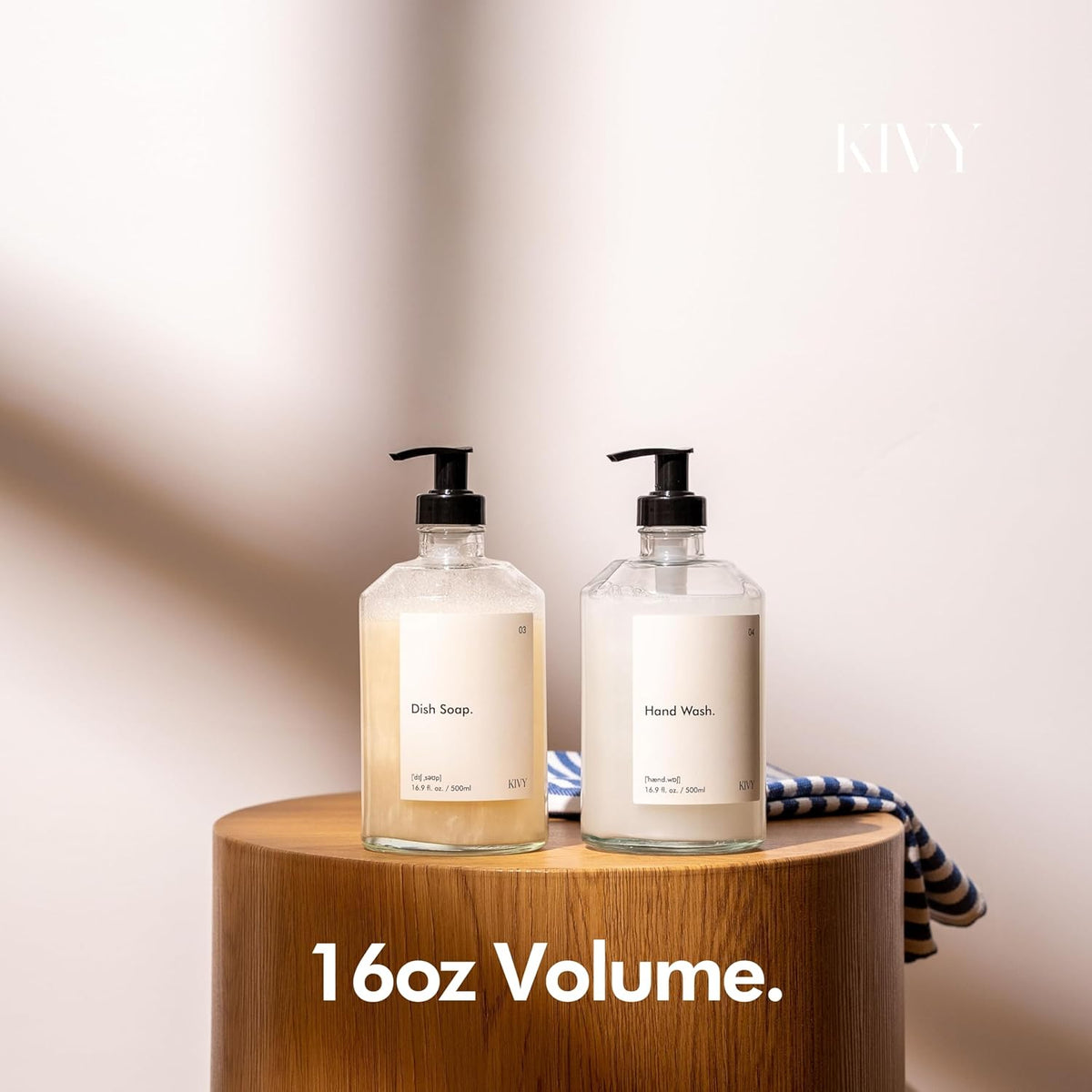 KIVY Glass Soap Dispenser Set 2X 16oz - incl. Waterproof Labels - with Pump | Glass Soap Dispenser with Pump - Hand