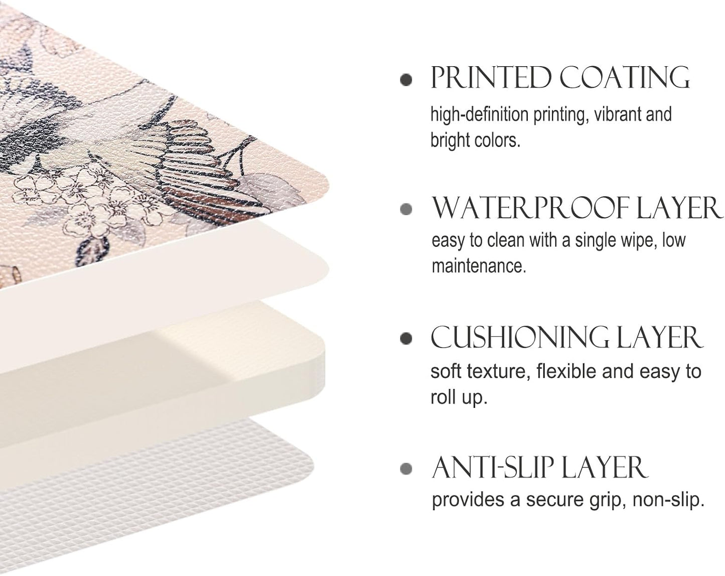 Vinyl Waterproof Placemats Set of 6 Rectangular,12"*17"-Murad A | Wipeable Beautiful Print Place Mats,Stain