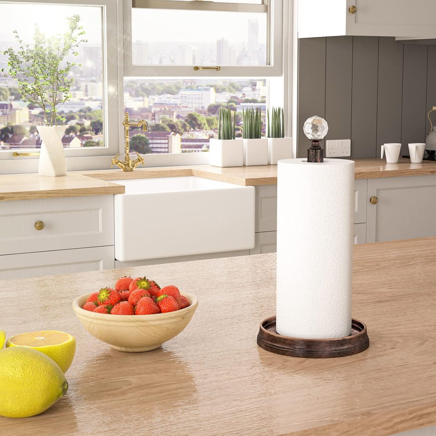Kasunto Paper Towel Holder (with Crystal Ball) Steel Paper Towel Holder countertop,Paper Towel Holder Stand for Kitchen