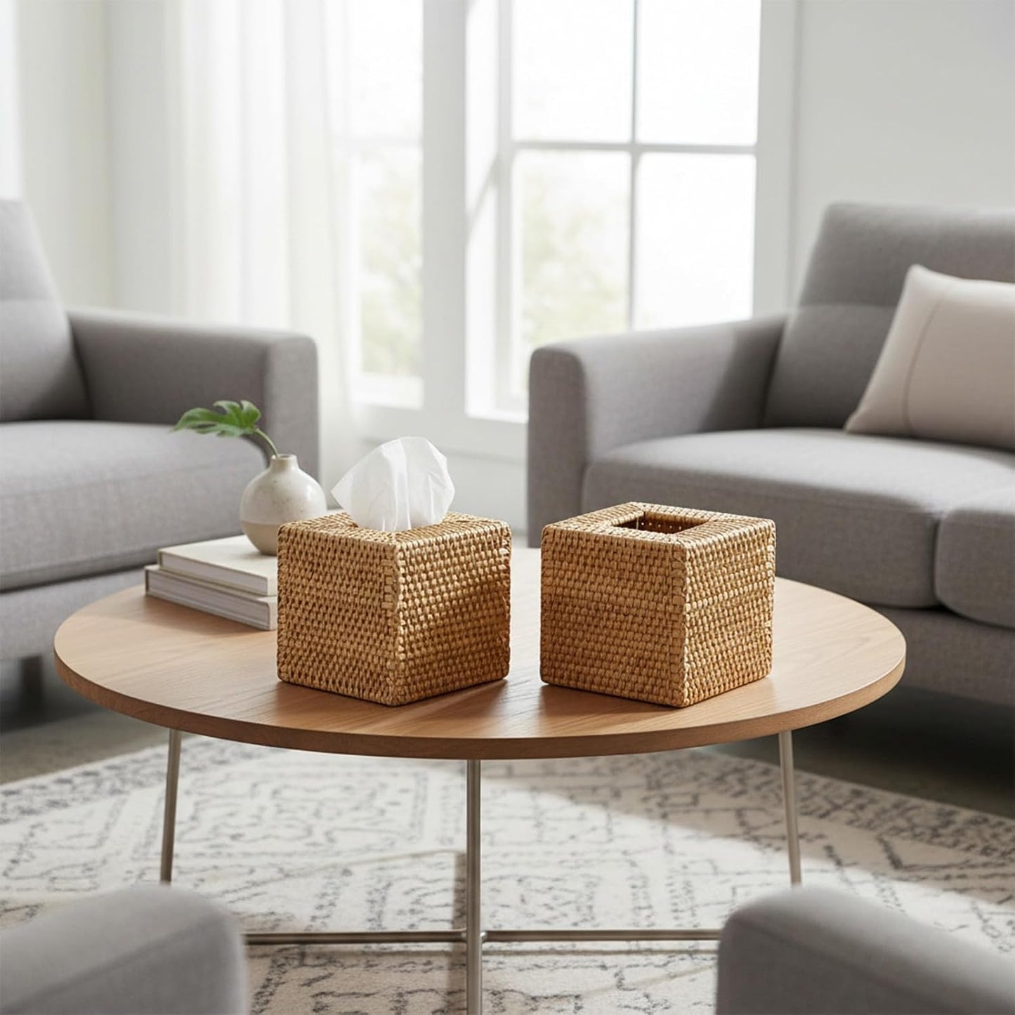 Square Rattan Tissue Box Cover / Natural / Set of 2