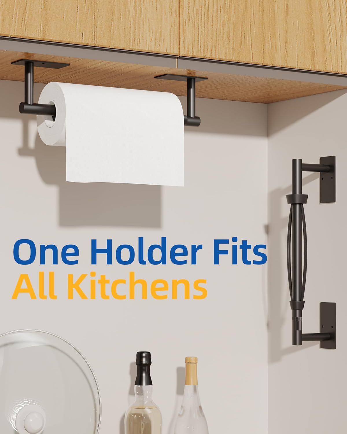 RUACQ Paper Towel Holder Under Cabinet, One Hand Tearing, Matte Black | Damping Effect, Drill Wall Mount &