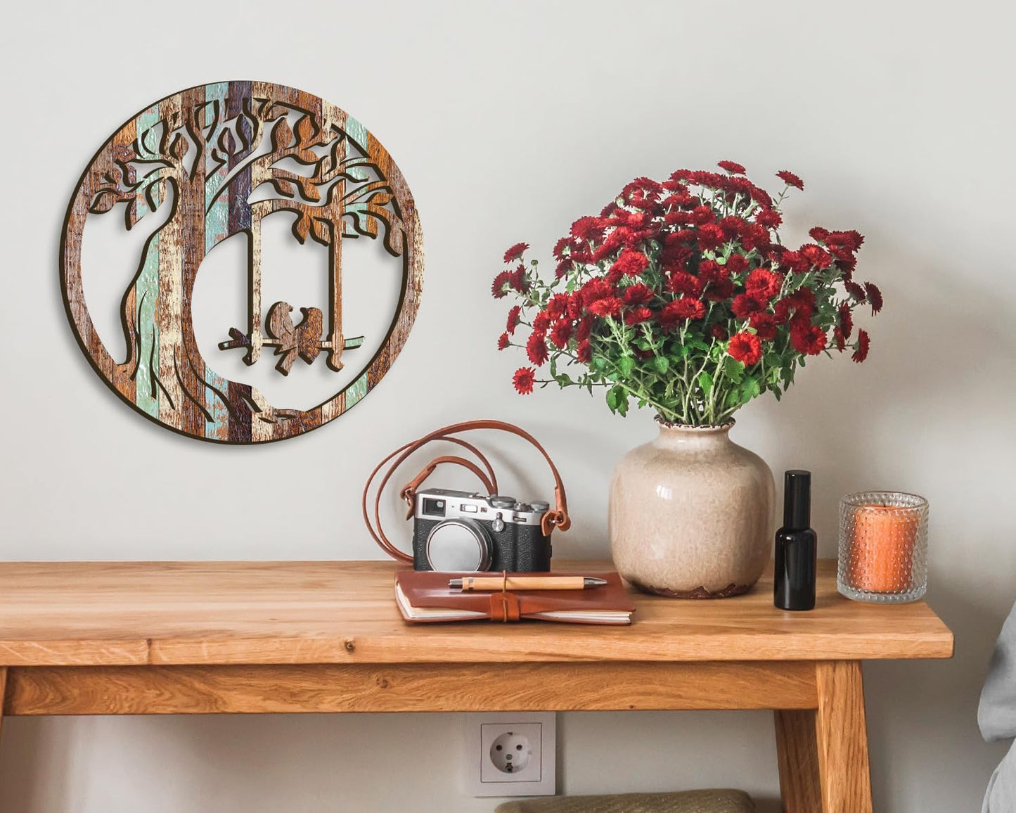 Wooden Wall Plaque of Tree of Life Birds Rustic Wall Hanging Decor / Brown