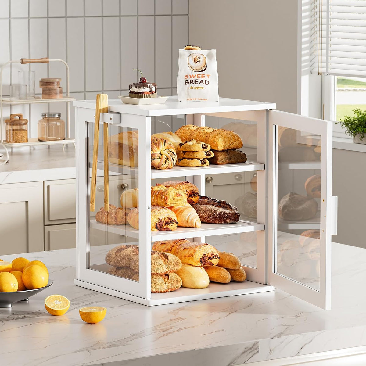 WOWLIVE Bread Box for Kitchen Countertop, 3 Layers Bread Storage Container | Large Bamboo Bread Bin for Homemade Bread