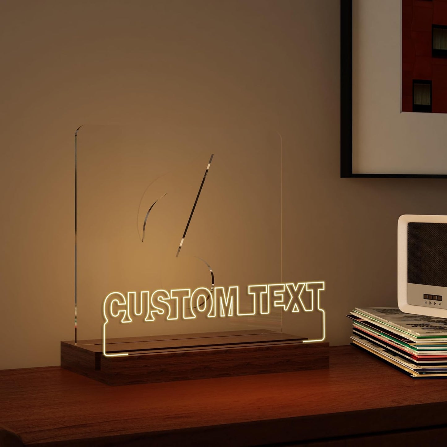 YuanDian Personalised Light up Now Playing Vinyl Record Stand, Now Spinning Record Stand, Wooden Acrylic Holder for