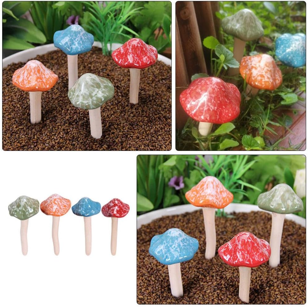 Miniature Ceramic Mushroom Decor Realistic Small Mushroom Figurines / 2 x 1.96 x 1.96 / Set of 4