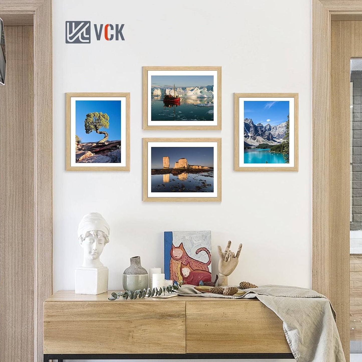 VCK 16x20 Frames Oak 4 Pack, Wide Thick Wood Border, for Poster/Prints | Exclusive Woodgrain, Wall Hanging, HD
